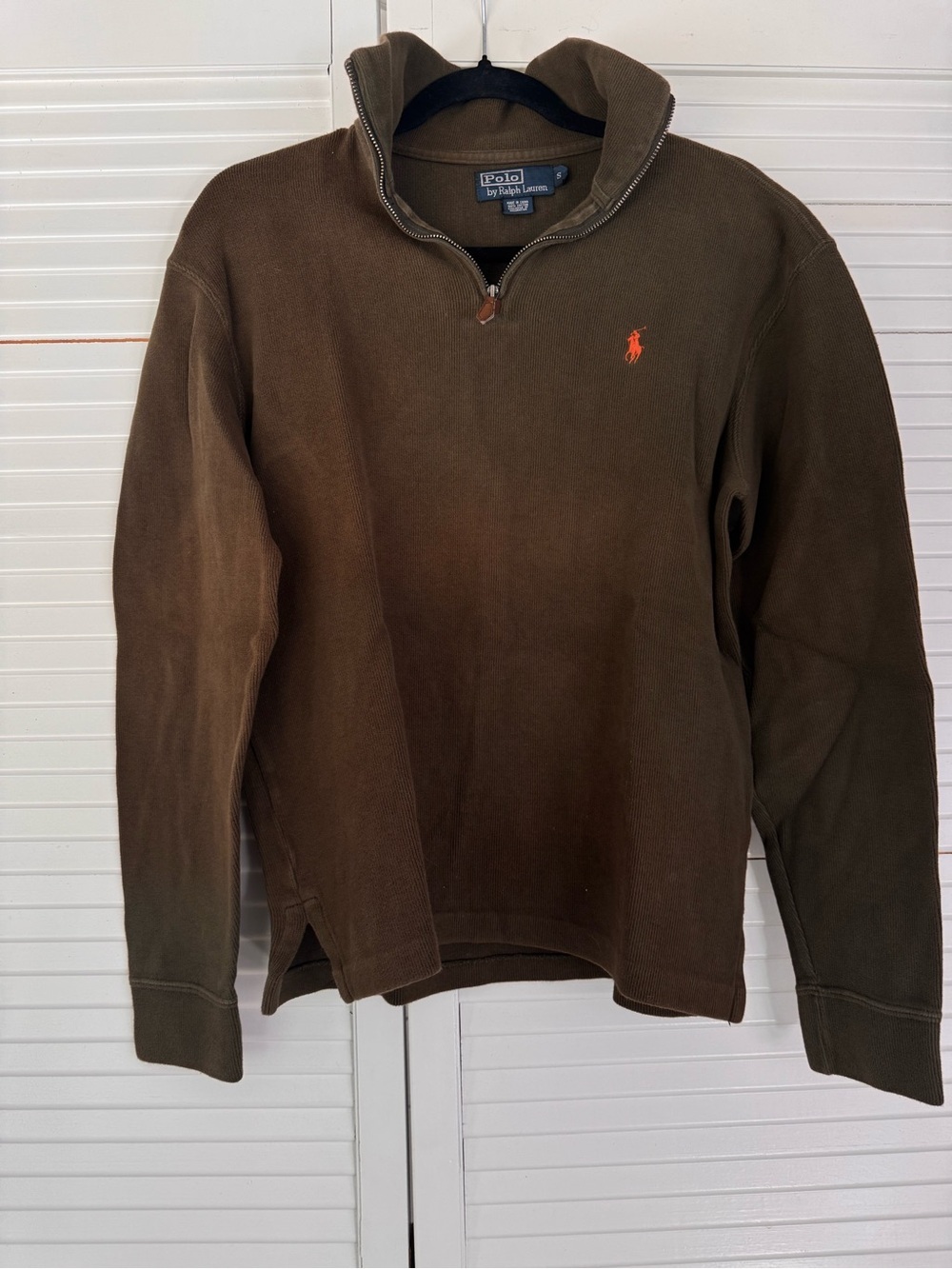 Polo Ralph Lauren Olive Green Quarter-Zip Pullover with Orange Pony 100% Cotton
